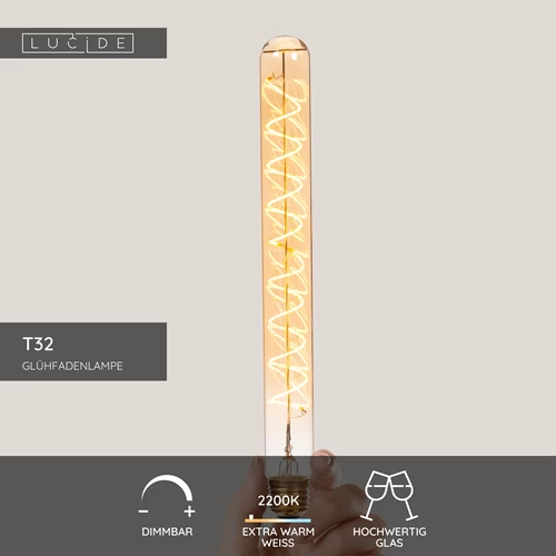 Lucide T32 - Glühfadenlampe - Ø 3,2 cm - LED 3 StepDim (Memory) - E27 - 1x4,9W 2200K - Amber - USP